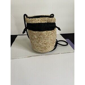 Artesania Small Woven Bag With Shoulder Strap 6”x6” Drawstring Beige/black